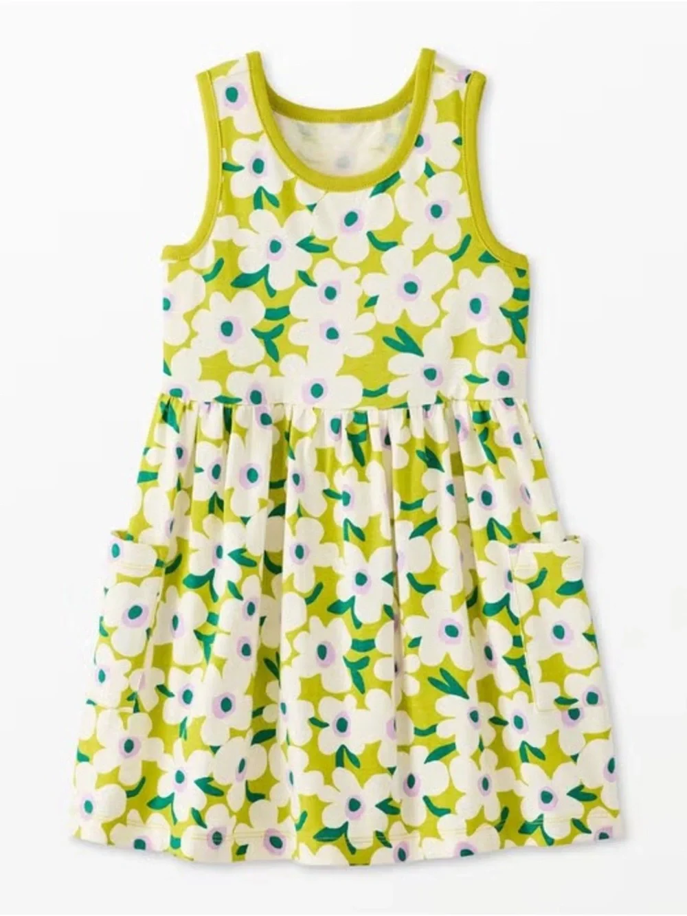 Hanna Andersson Lime Green and White Floral Tank Dress